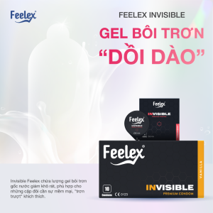 Bao cao su Feelex Invisible siêu mỏng, nhiều gel - Hộp 10 cái