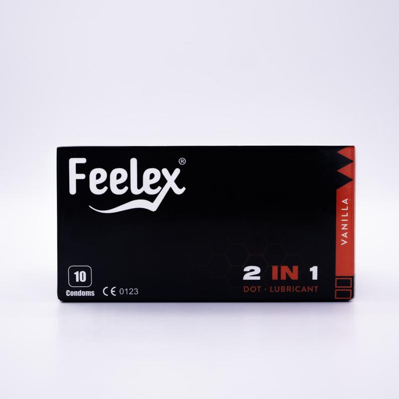 Bao cao su gân gai Feelex 2in1 nhiều Gel – Hộp 10 cái
