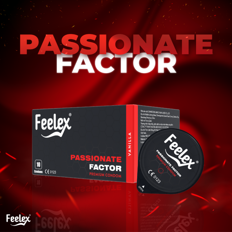 Bao cao su Feelex Passionate Factor siêu mỏng, nhiều gel, ấm nóng - Hộp 10 cái