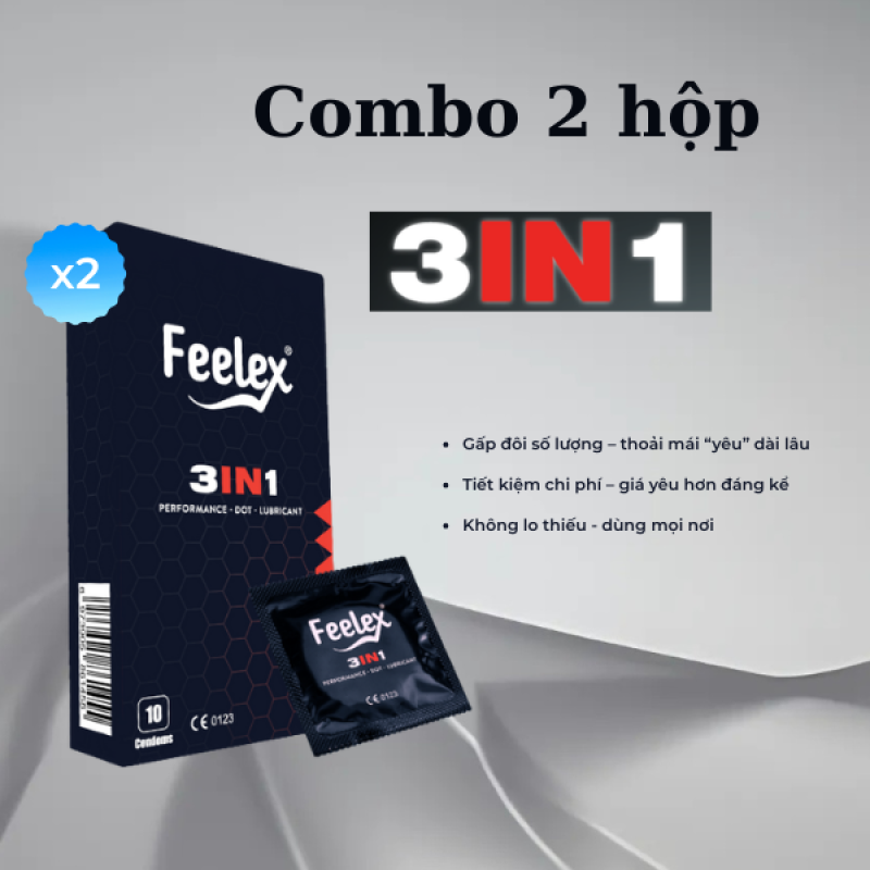 Combo 2 hộp bao cao su Feelex 3in1 - Ver 2024